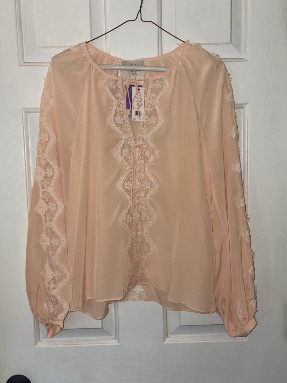 NWT Joie 100% Silk Lace Insets Keyhole Neck Blouse